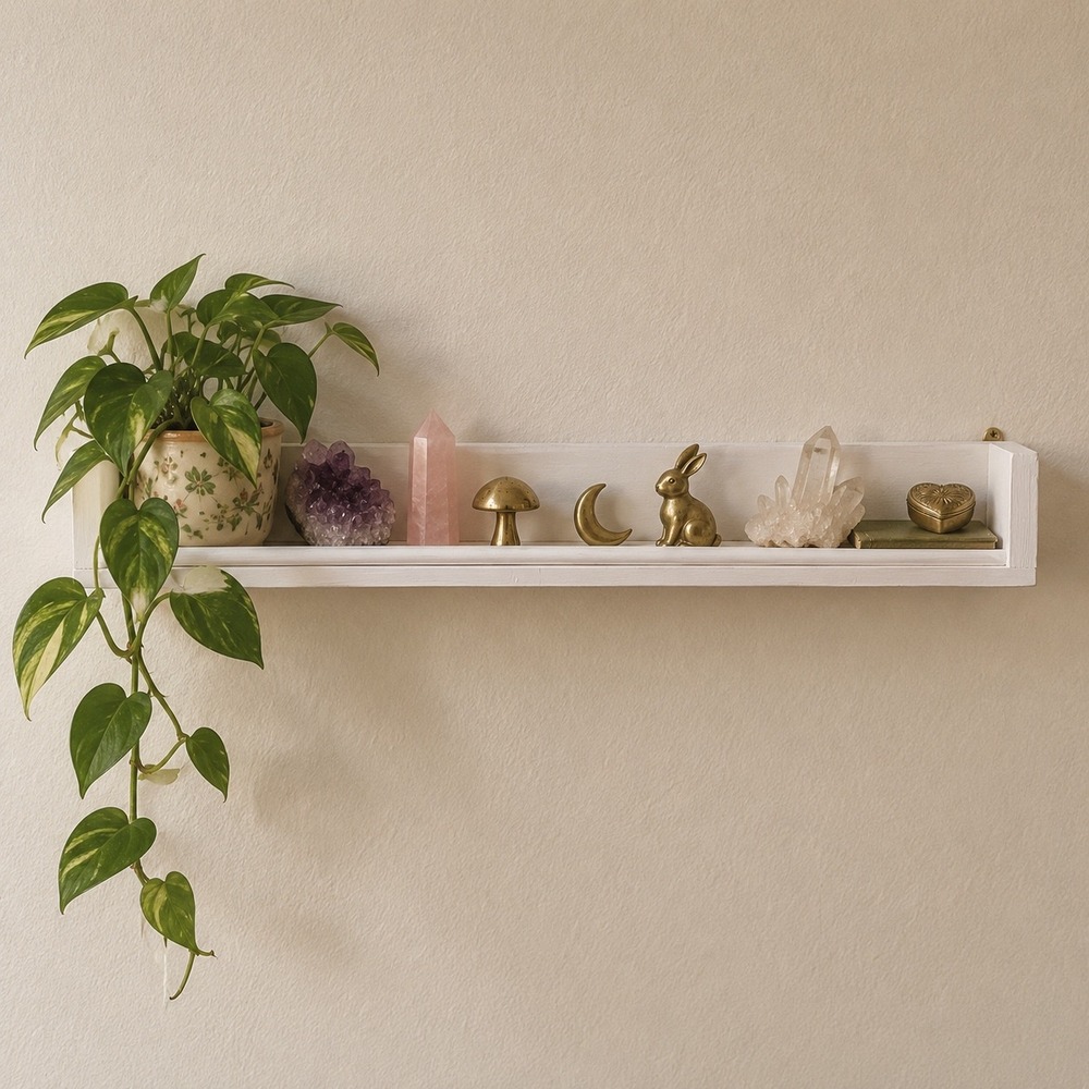 Vtg Wooden Wall Display Shelf Cottage Farmhouse Trinket 24" granny witch plant